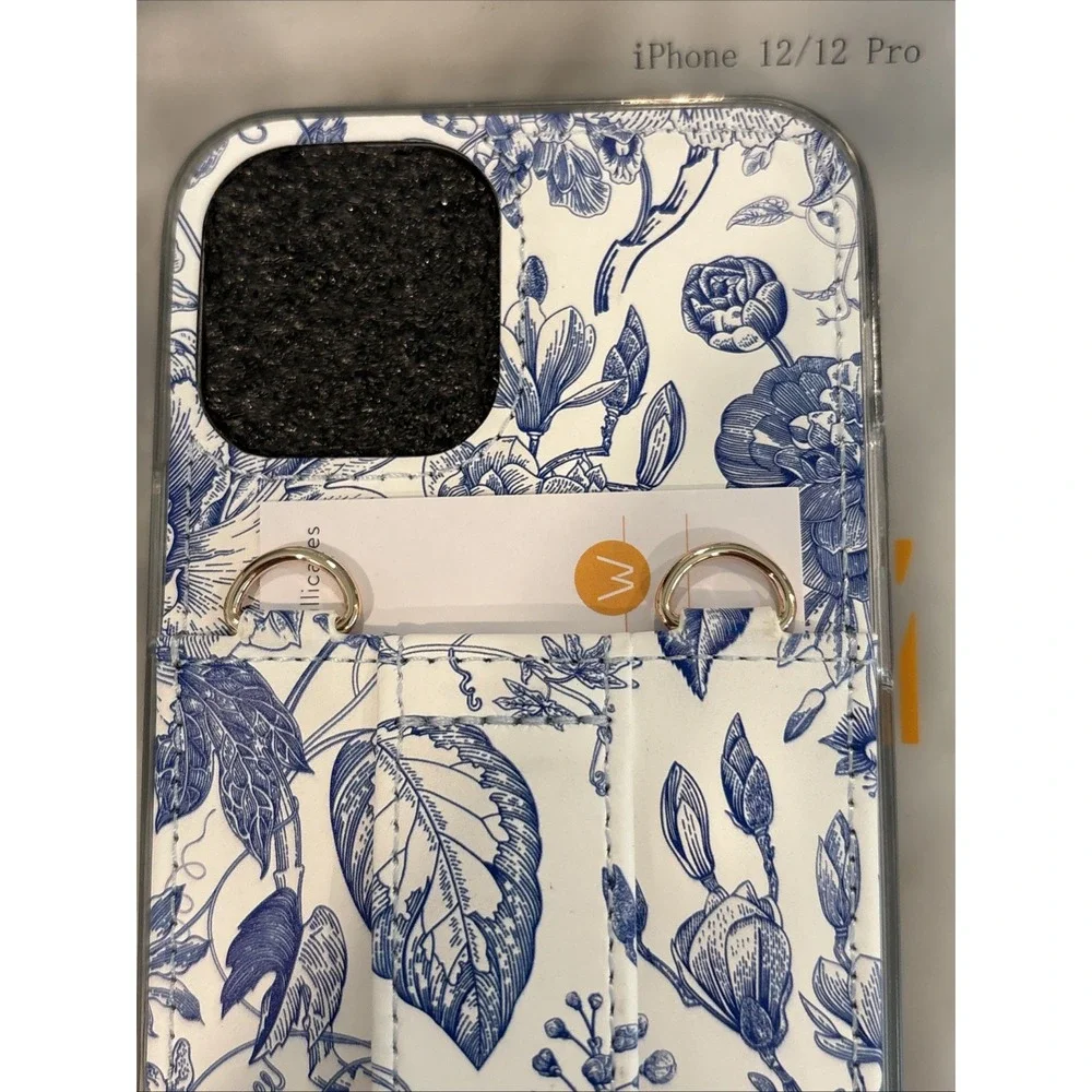 Walli Blue Willow Purse Case for iPhone 12/12 Pro Blue Matte Floral Wallet Case
